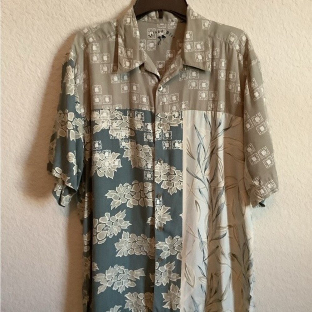 Island Mist tropical Shirt colorblock patchwork Button-Front Hawaiian Bohemian